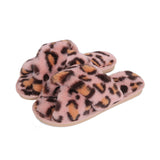 Cross-strap Fuzzy Leopard Slippers