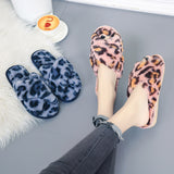 Cross-strap Fuzzy Leopard Slippers