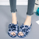 Cross-strap Fuzzy Leopard Slippers