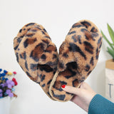 Cross-strap Fuzzy Leopard Slippers