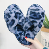 Cross-strap Fuzzy Leopard Slippers