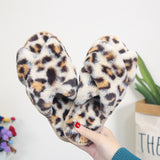 Cross-strap Fuzzy Leopard Slippers