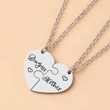 MOTHER'S DAY 2 PCS Love Daughter Mother Puzzle Heart Pendant Necklace - Silver Stainless Steel